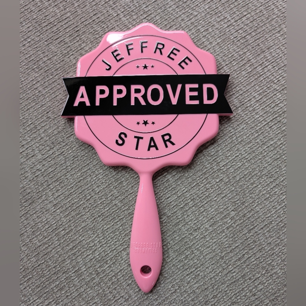 Jeffrey Star Cosmetics Approved Hand Mirror Pink & Black 5 3/4"
